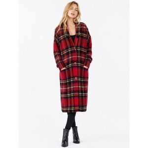 Vintage IB Diffusion Mohair Knit Coat Sweater Cardigan Red Plaid Long Medium